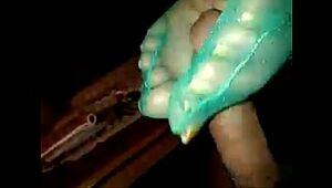 Ms. L.V gold toes green nylon footjob